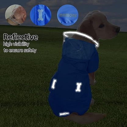 Waterproof Dog Raincoat, Adjustable Reflective Lightweight Pet Rain Clothes with Poncho Hood (Medium, Blue) - color: Blue, size: Medium(13-22lb)