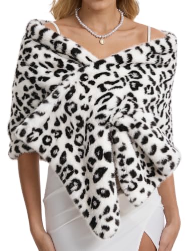 Women's Luxe Short Pile Faux Fur Coat with Shawl Collar - color: Icy Frost Leopard
