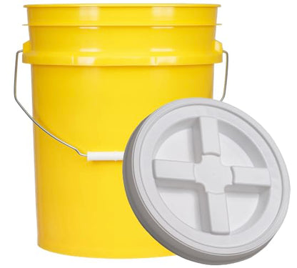 House Naturals 5 Gallon Food Grade Plastic Bucket with Air Tight Screw on Lid Made in USA Container (Yellow Bucket with White Lid) - color: Yellow Bucket With White Lid