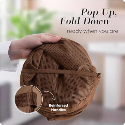 Handy Laundry Collapsible Mesh Pop Up Laundry Hamper with Side Pocket - color: Brown, 1-PACK