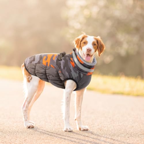 Lelepet Dog Winter Coat with Harness, Waterproof Reflective Camo Jacket - color: Black Camo, size: X-Small