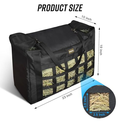 Hay Bag for Horses,Slow Feeder for Horse/Donkey/Goat, Premium 1680D Oxford Cloth,Easy to Fill and Hang with Extra Large Opening（Black）