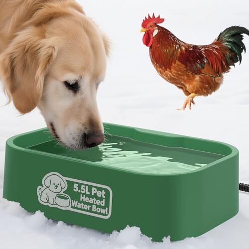 IPOW Pet Heated Water Bowl - 5.5L Extra-Large Rectangular Outdoor Durable Outdoor Dog Bowl with Anti-Chew Cord, Keep Water Warm at 77-95℉ for Cats & Dogs, BPA-Free, Spill-Proof, Green - color: Green