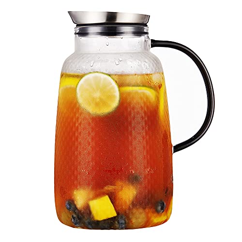 Purefold Pitcher with Lid, Glass Jug with Stainless Steel Lid for Hot and Cold Water, Fruit Tea, Coffee Maker, Ice Tea, Juice, Pineapple Series (Clear, 80 oz) | Fruit tea, coffee, iced tea, juice jug. Leakproof, dishwasher safe. BPA free Pineapple Series