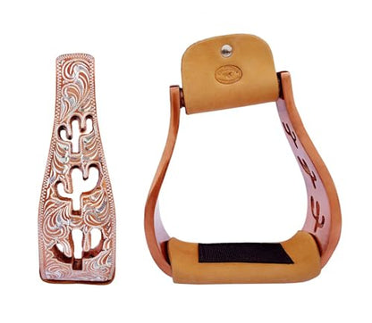 CHALLENGER Horse Western 5" Slanted Offset Angled Cactus Engraved Aluminum Show Stirrups 51243 - color: Bronze Cactus