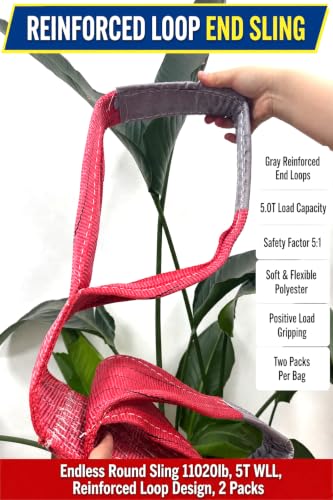 Endless Round Sling 11020lb 7.87FT 2 Packs Sling Strap Rigging Polyester Endless Lift Sling for Hoist Heavy Duty Objects Heavy Duty Poly Lifting Sling【5T-2.4M】 - size: 5T 2.4M 2Pack