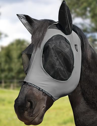 Harrison Howard Horse Fly Mask with Forelock Opening Stretch Breathable and Comfortable for Horses UV -Protection Grey M - color: Grey, size: M