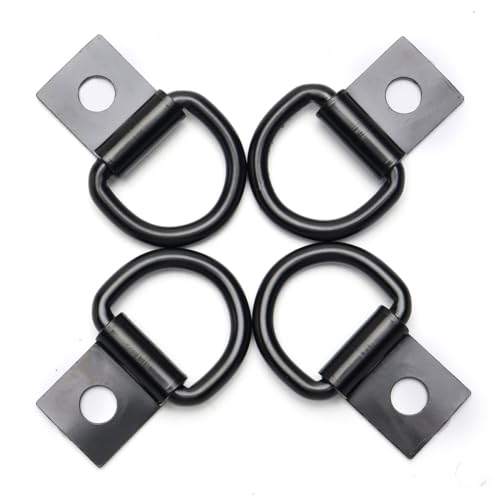 4 Pcs D-Rings Tie Down Anchor Hooks, 10mm Fixing hole D-Ring for Pickup Truck Bed Deck Rails T Slot Nut Screw, Heavy Duty Steel D Ring for Trailer, Camper, Warehouse, Garage, Cargo Cover Mounts, Black - color: Black
