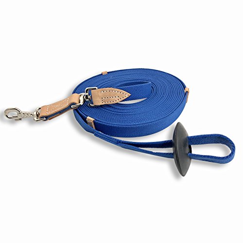 35' Flat Cotton Web Lunge Line with Bolt Snap & Rubber Stop - By Southwestern Equine (35', Sapphire) - color: Sapphire, size: 35'