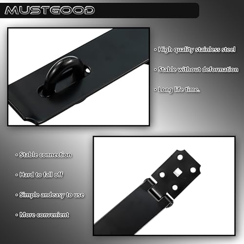 Heavy Duty Gate Lock, 7-3/4" Extra Thick Steel, Padlock Clasp, hasp Latch, shed Door Latch, Black