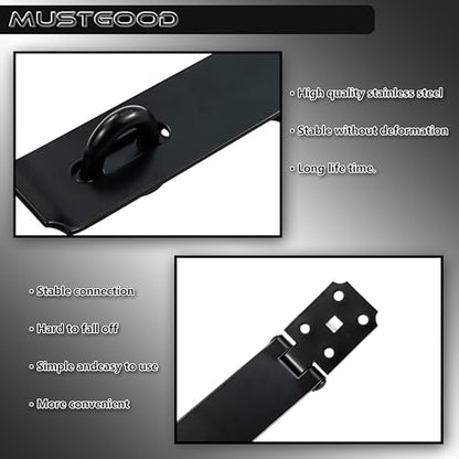 Heavy Duty Gate Lock, 7-3/4" Extra Thick Steel, Padlock Clasp, hasp Latch, shed Door Latch, Black