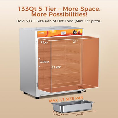 CAMMOO 133Qt 5-Tier 900W Commercial Food Warmer Cabinet