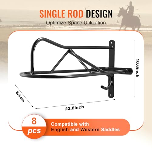 VEVOR Wall Mount Saddle Rack, 27.3 x 16.3 x 12.5 in, 8 Packs Horse Saddle Rack with Pad Bar, Portable Saddle Stand for English & Western Saddle, Horse Tack Storage for Equestrian Garden, Black - style: Wall Mounted Saddle Stand-8 Pcs