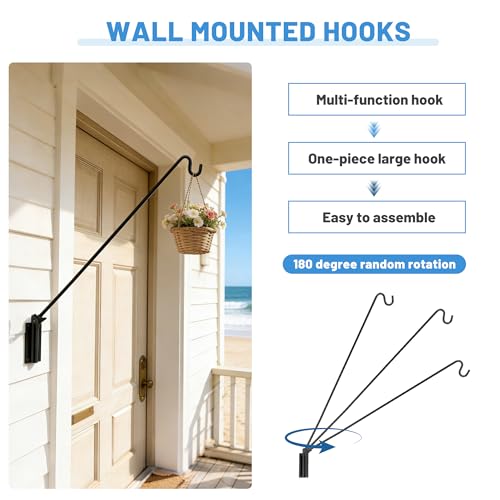 ERYTLLY Extended Reach Deck Hook Wall Pole Wall Mounted, Extensible and Adjustable 28 inch to 43 inch Bracket for Hanging Bird Feeder,Plants,Wind Chimes,Lanterns - size: Wall Pole - Adjustable Length - 1 Pack
