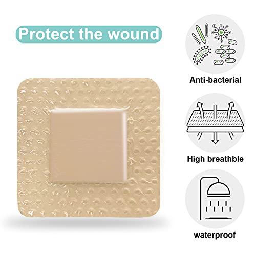 Carbou Silicone Foam Dressing with Adhesive Gentle Border,2"x2" Waterproof Wound Dressing,High Absorbency Wound Bandage,Silicone Foam Pad for Wound Care,5 Pack | Adhesive Waterproof Wound Dressing, High Absorbency Wound Bandage, Silicone Foam Pad for Woun