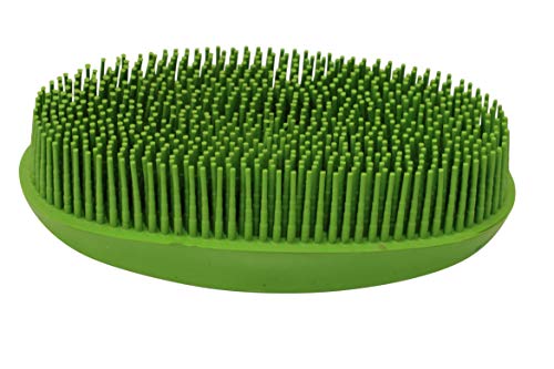 Grewal Equestrian Oval Face Grooming & Bathing Curry Brush for Horses, Dogs, Cats, & Other Pets - Very Soft Bristles (Lime Green) - color: Lime Green