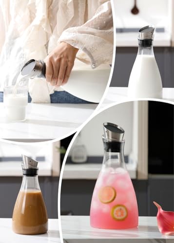 Purefold 44 Oz Borosilicate Glass carafe with Lid 1.3 Liter Glass Pitcher | For iced tea, coffee, juice and cold water. Dishwasher safe, fridge friendly. BPA free glass, leakproof Stainless Steel lid. - size: 44 Ounces