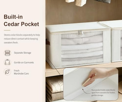 Qozary Cashmere Sweater Storage Bags for Closet with Cedar Blocks, 2 Pack