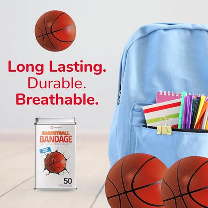 BioSwiss Bandages, Basketball Shaped Self Adhesive Bandage, Latex Free Sterile Wound Care, Fun First Aid Kit Supplies for Kids, 50 Count - size: 50-Count Box, style: Basketball
