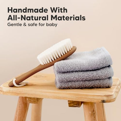 KeaBabies Baby Hair Brush and Baby Hair Brush and Comb Set - Wooden Brush with Soft Goat Bristles, Soft for Newborn's Head and Craddle Cap Softener