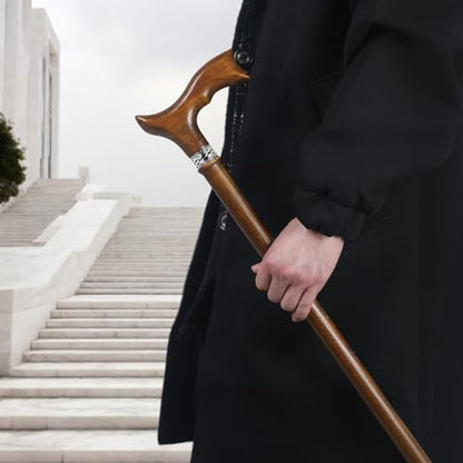 Wooden Walking Cane for Men, Ergonomic Handcrafted Cane, Ash Wood - color: Cane-B Caramel