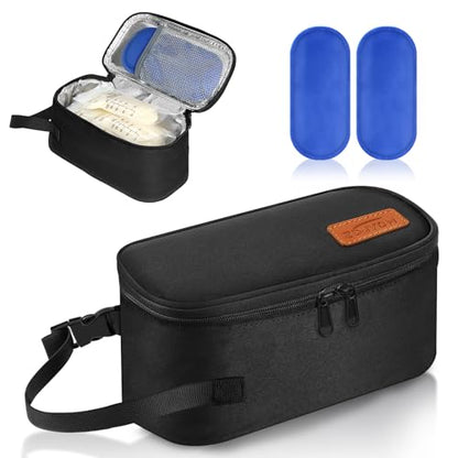 Small Portable Breast Milk Cooler Travel Bag with 2 Ice Packs, TSA Approved, Keeps Frozen Breast Milk Cold 8-10 hrs; fits 5-7 Flat Milk Storage Bags - Diaper Bag Size for Working & Traveling Moms