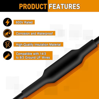 3 Sets Underground Wire Splice Kit for 14/3 to 8/3 Range Direct Burial UF Wire,600 Volts Maximum Waterproof Direct Burial Splice Kit with Connector and Heat Shrink Tubing for Electrical Cables