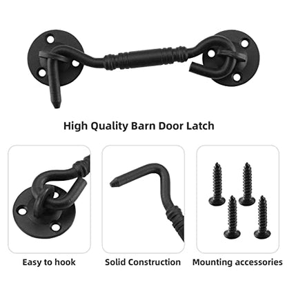 4 Inch Hook and Eye Latch, Barn Door and Gate Latch, Black, 2 Pack - size: 2 Pack