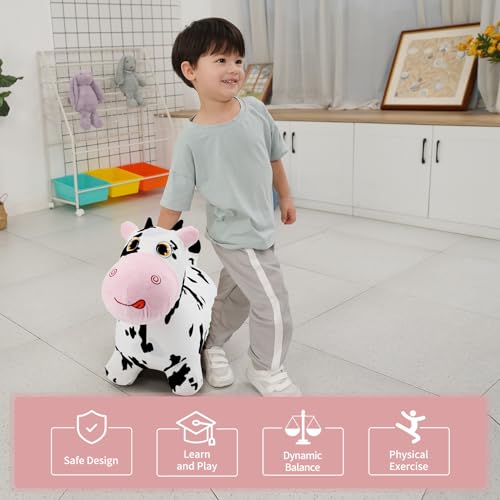 INPANY Bouncy Cow, Plush Cow Hoppers Toys for 2-4 Kid, Indoor & Outdoor Fun - color: Black and White