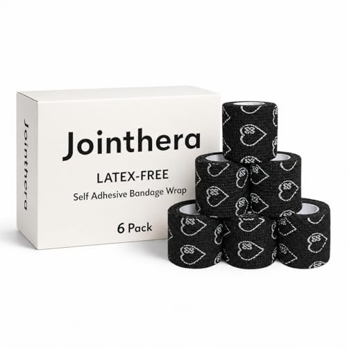 Latex Free Self Adhesive Bandage Wrap - 2 Inch x 5 Yards, 6 Pack - color: Black, size: 6 Count (Pack of 1)
