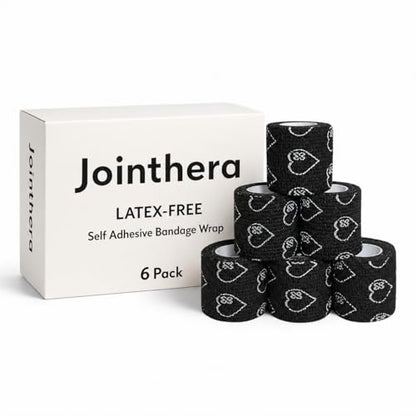Latex Free Self Adhesive Bandage Wrap - 2 Inch x 5 Yards, 6 Pack - color: Black, size: 6 Count (Pack of 1)