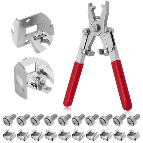 Rotable Cage Nut Tool and 10Sets Rack Screws, Cage Nut Installing/Removing Server Room Rack Side and Top, IT, Data Center, Cabinet, Server Shelves Fixing, Tool for Cage Nut of M4 M5 M6 M8 M10-(Red) - color: 10 Pack Cage Nuts+Red Handle Tool