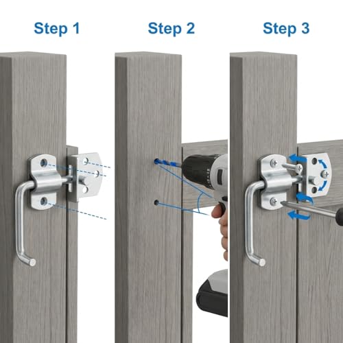 QWORK Surface-Mounted Straight Side Gate Latch Set – Zinc-Coated Metal Locking Hook for Trailers, Wood Gates & Sheds