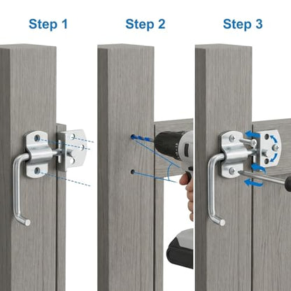 QWORK Surface-Mounted Straight Side Gate Latch Set – Zinc-Coated Metal Locking Hook for Trailers, Wood Gates & Sheds