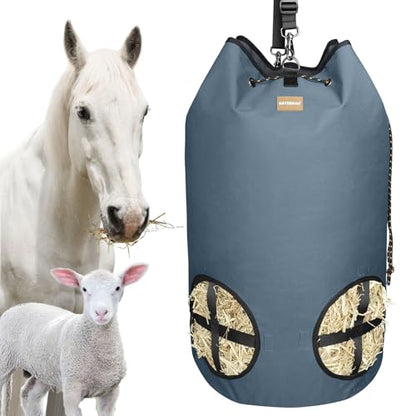 Hay Bags for Horses,4 Holes Slow Feeder Hay Bags for Goats,Sheep,Donkeys,Large Capacity Hay Feeder with Adjustable Top Opening for Easy Filling(Grey)