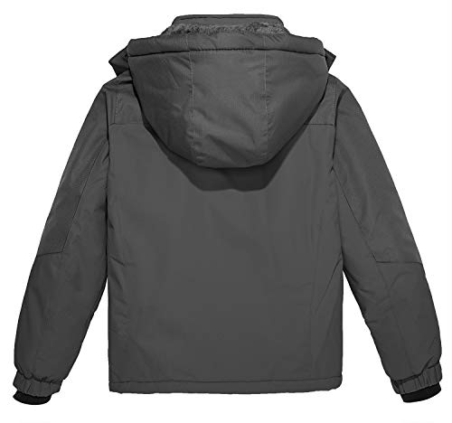 Wantdo Boy's Waterproof Ski Jacket Fleece Snowboarding Jackets Warm Thick Winter Coat Hooded Raincoats - color: Dark Gray, size: 8-9