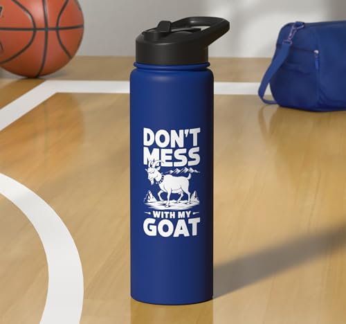 Don´t Mess With My Goat Cute Coat Pygmy Goat Farmer Stainless Steel Insulated Water Bottle - color: Royal Blue