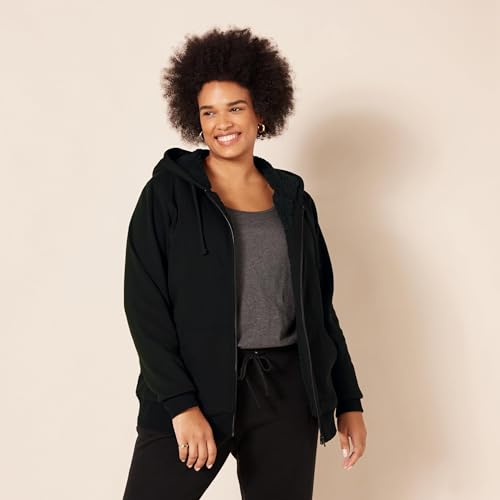 Amazon Essentials Women's Sherpa-Lined Fleece Full-Zip Hooded Jacket with Drawstring (Available in Plus Size) - color: Black, size: X-Small