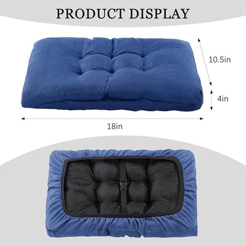 Rectangular Stool Cushion Set of 2, Soft Saddle Stool Cushions with Ties, Nonslip and Washable, Dark Blue, 18 x 10.5 x 4 Inch - color: Drak Blue, size: Pack of 2