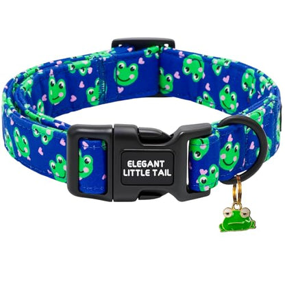 Elegant Little Tail Summer Dog Collar, Cute Green Frog Pattern Soft Cotton Pet Collars with Sturdy Quick Release Buckle Male Adjustable Pet Collar for Small Medium Large Dogs - color: Frog, size: X-Small (Pack of 1)