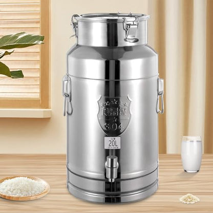304 Stainless Steel Milk Can 20L/5.28Gal Commercial Beverage Dispenser with Faucet, Metal Water Beverage Drink Dispenser with Sealed Lid & Handles for Milk Wine Oil - size: 20L/5.28Gal