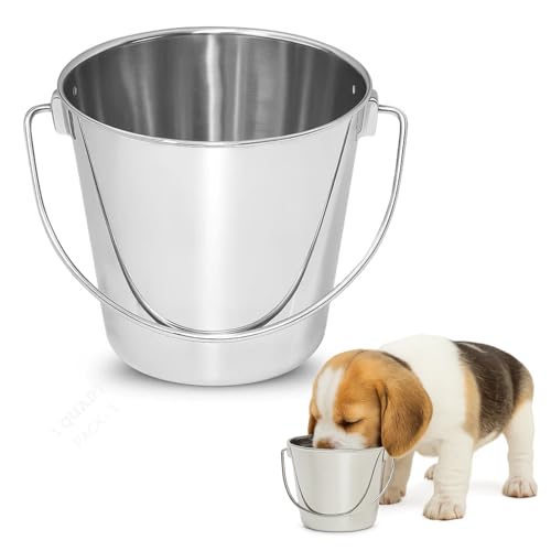1 quart Heavy Duty Stainless Steel Round Bucket with Handle | 0.25 gal Sturdy Food & Water Bowl for Small Bird Dog Cat & Livestock | Fits kennel Crate Cage Farm | Hanging Utility Pet Pail - size: 1 Quarts
