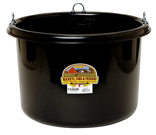 Little Giant® Plastic Round Feeder | Feed Bucket for Livestock | Ultra Durable Round Plastic Bucket | Made in USA | 8 Gallon | Black - color: Black