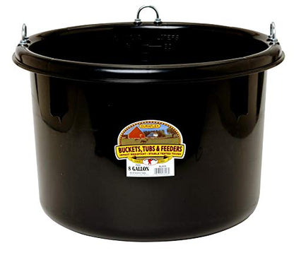 Little Giant® Plastic Round Feeder | Feed Bucket for Livestock | Ultra Durable Round Plastic Bucket | Made in USA | 8 Gallon | Black - color: Black