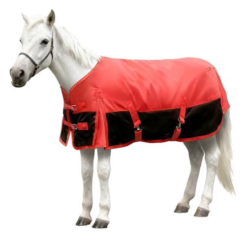 Mini Horse Pony Blankets Winter, 47 in 250g Filling Miniature Donkey Foal 1600D Waterproof Poly Rain Sheets for Real Horses Belly Wrap Tail Wrap Turnout Blanket, Stuff Care Outdoor Clothes Red Black - color: Red, size: 47"