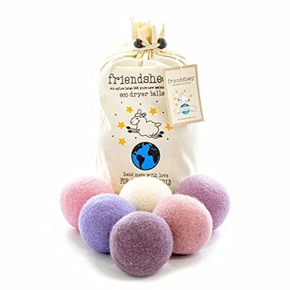 Friendsheep Wool Dryer Balls, Organic Reusable Fabric Softener Alternative for Laundry, Handmade, Fair Trade, Hypoallergenic, Eco-Friendly, Plastic-Free (6 Pack XL - Lavender Bliss) | Reusable fabric softener alternative Organic wool, handmade, fair trade