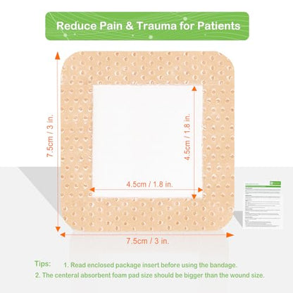 NeuHeils Silicone Adhesive Foam Dressing with Gentle Border 3''x3'' for Bed Sore, 20 Packs, High Absorbency Waterproof Silicone Wound Bandage for Foot Diabetic Ulcer - size: 3''x3'' (Pack of 20)
