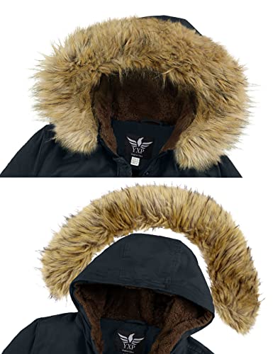 YXP Women's Winter Thicken Military Parka Jacket Warm Fleece Cotton Coat with Fur Hood - size: Large