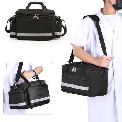 Medical Bag Empty Emergency Bag First Responder Bag First Aid Bag Home Health Empty First Aid Storage with Detachable Divider Medical Supplies - color: Black, size: 17.7" x 13.78"x 9.84"