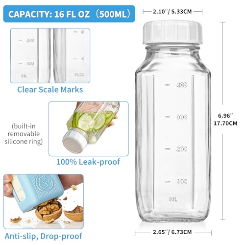 Syntic 16 Oz Glass Milk Storage Bottle with Lid & Pour Spout,Blue Sleeve - color: 1 Set-Light Blue